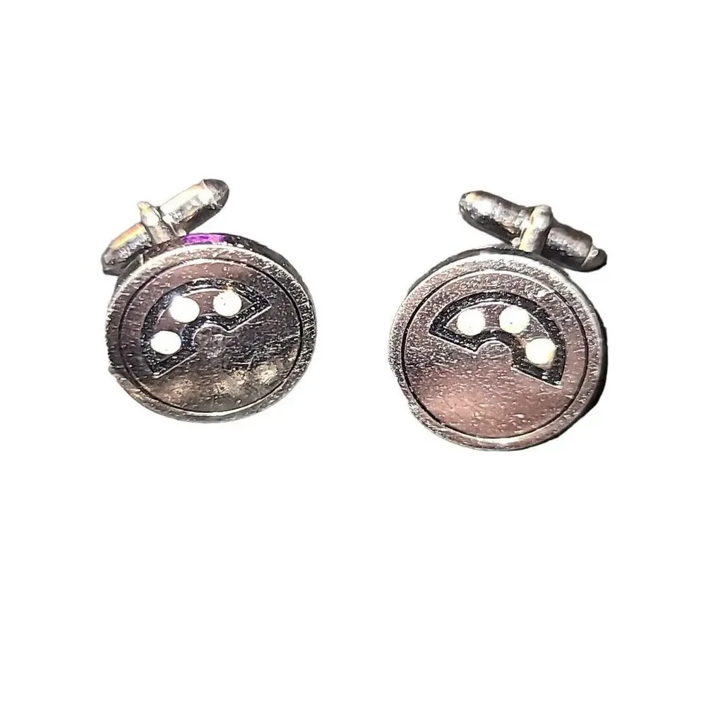Vintage Silver‎ Tone Disc & Rhinestone Swank Men's Cufflinks